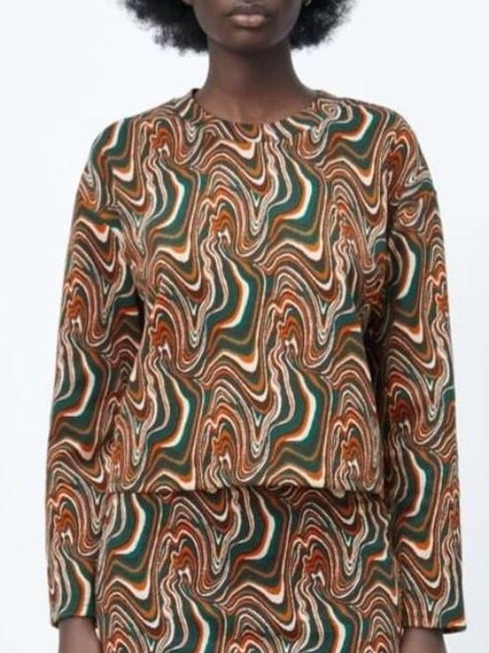Zara Abstract Swirl Print Knit Sweater Top Size L Retro Mod Psychedelic